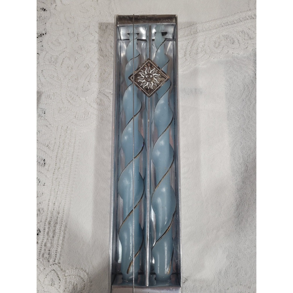 Vintage Set Illuminating Candle Company 14" Aqua Gold Candles Twisted 1994 DX34